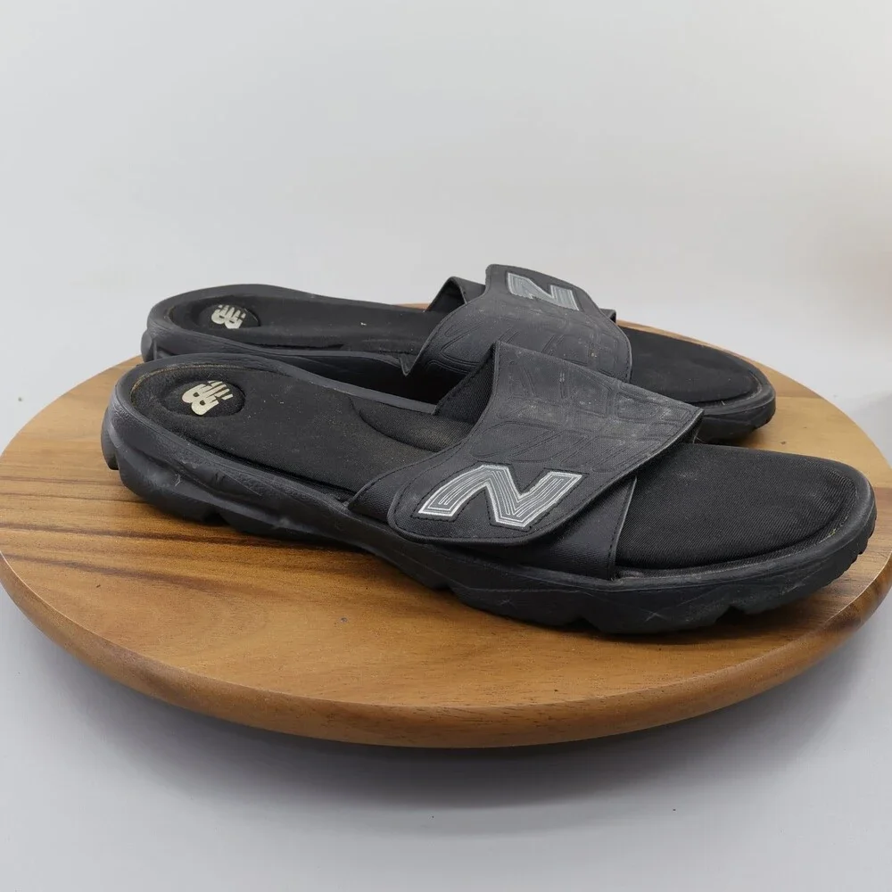 New Balance Men's US 12 Black Gray Adjustable Strap Slide Sandals